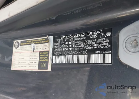 2010 Mercedes-Benz E 550 from USA, damaged, VIN WDDKJ7CB9AF032400